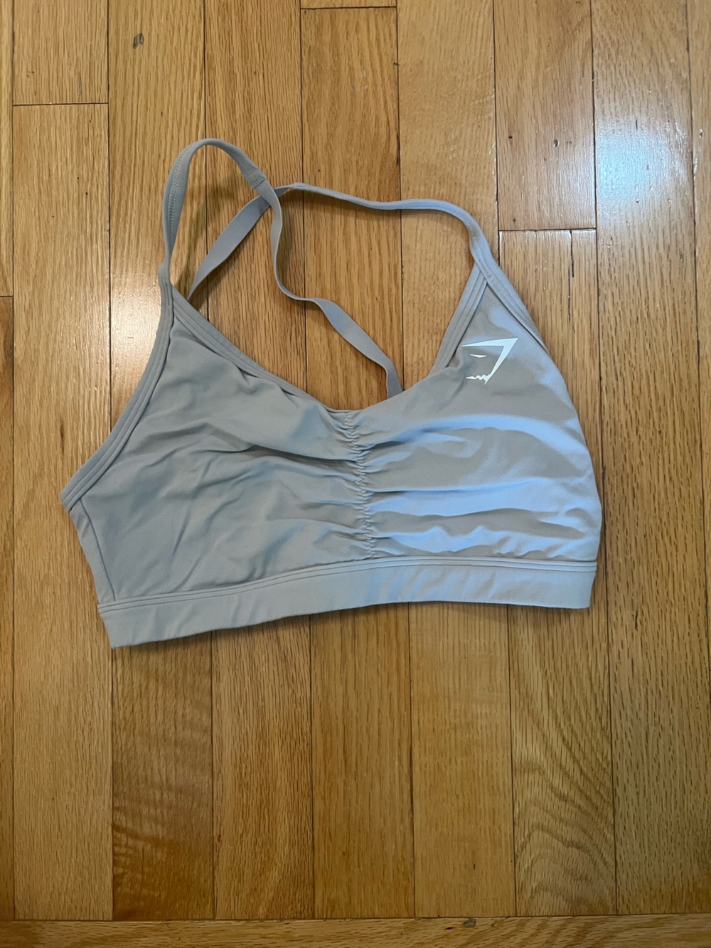 Gymshark Light Gray Ruched Strappy Sports Bra